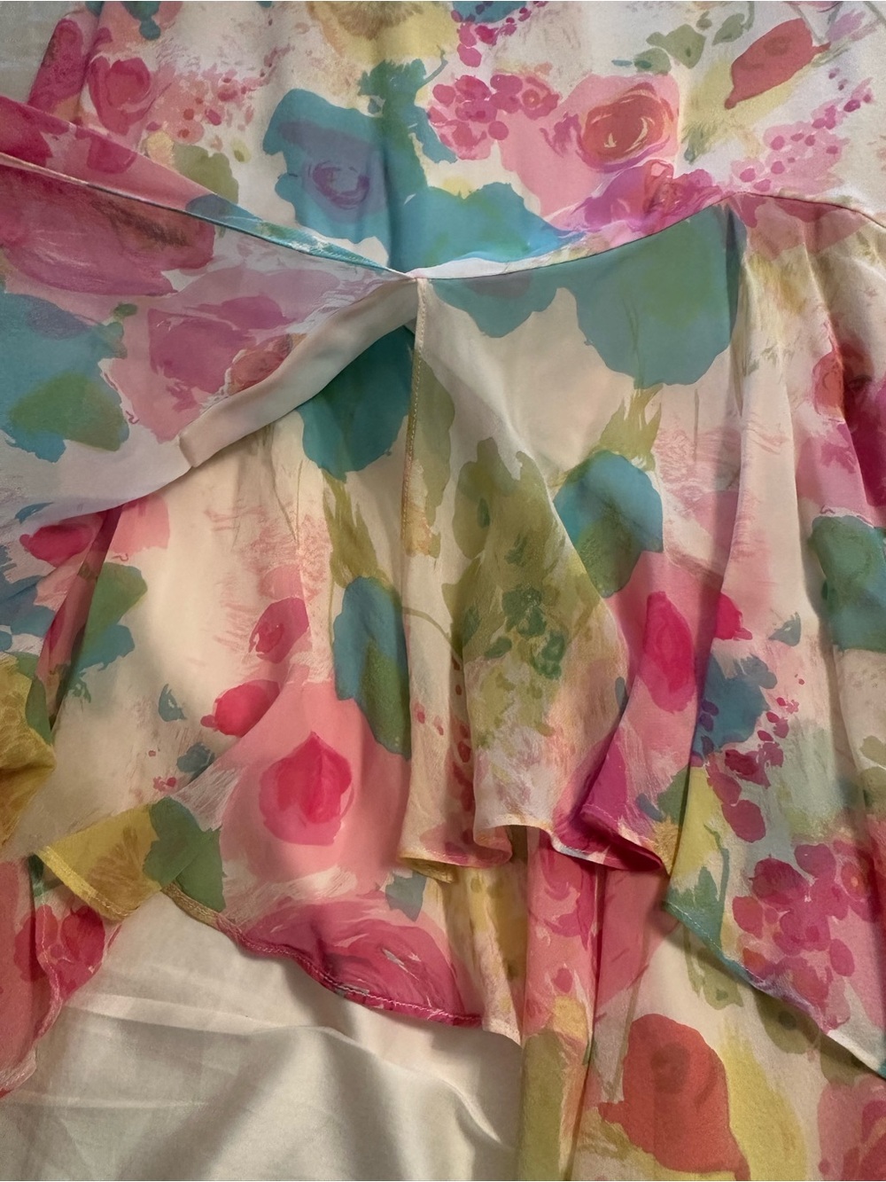 Dana Buchman silk lined skirt asymmetrical size 12 pink green watercolor $335 - Picture 4 of 16